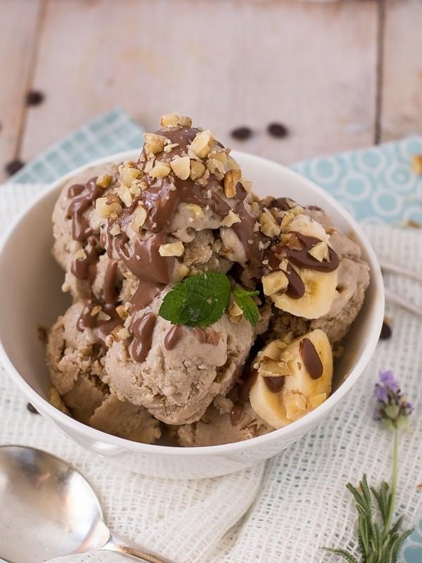 Tofu & Banana Ice Cream with Peanut Butter Chocolate Sauce